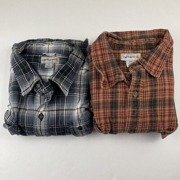 Carhartt Button Up Shirt Men’s 2XL Plaid Work Heavy Weight Cotton Lot Of 2 - Picture 1 of 11